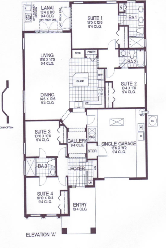 Example floor plan for the 4 bed 3 bath at Watersong resort